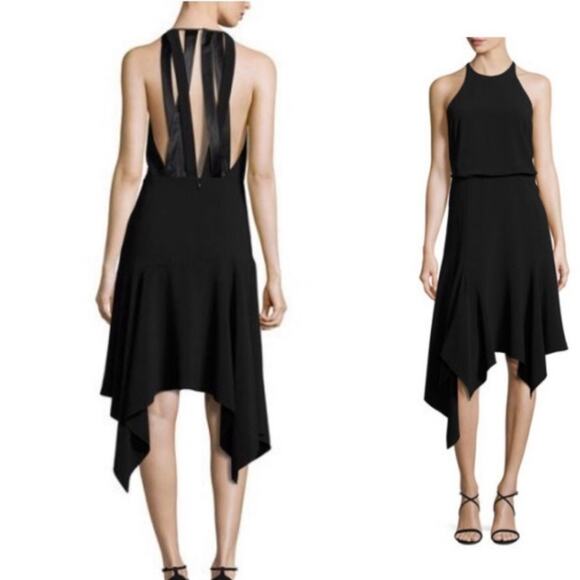 Halston Heritage Dress Womens Size XS Midi Asymmetrical Cocktail Open Strappy - Picture 1 of 15